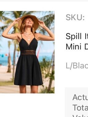 Cupshe Black Lace-Trim Fit & Flare Mini Dress. Sz L